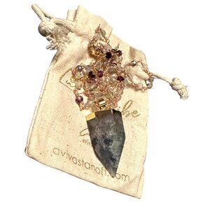 Handmade Crystal Point Pendant Necklace With Multicolor Beaded Chain & Gold